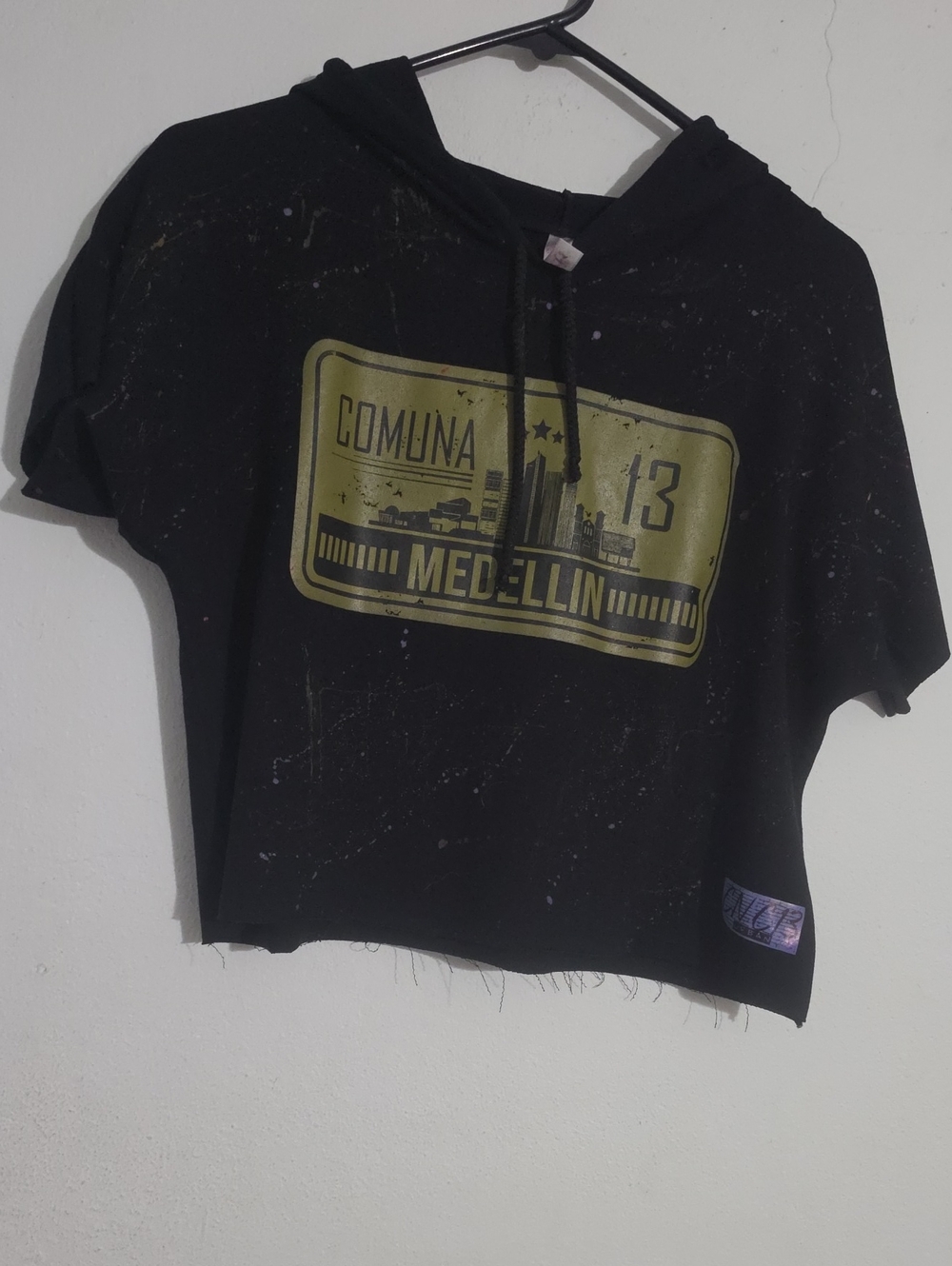 Black Crop Hoodie with Yellow Medellin Graphic